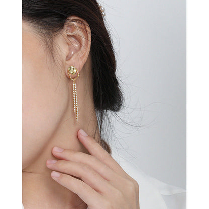 Asymmetry Shell Pearl CZ Tassels Dangling Earrings - Gold-Plated Silver Pearl Earrings for women - Perfect Pearl Earrings with Gift Wrapping Included