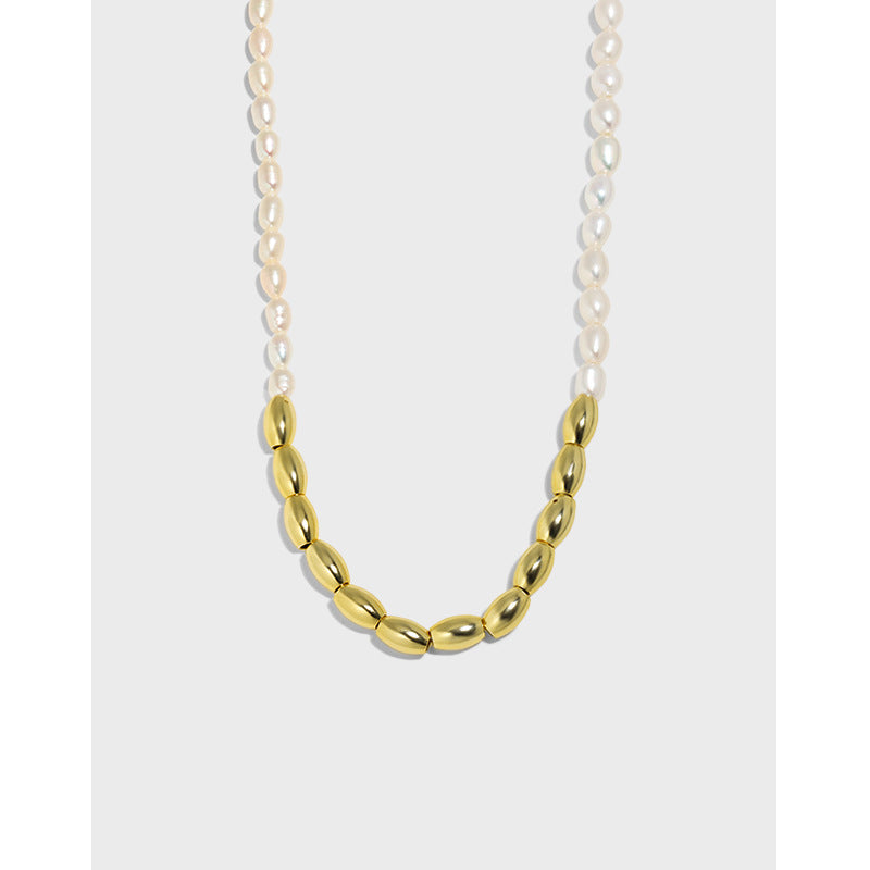 Asymmetry Oval Natural Pearl Waterdrop Necklace - Gold-Plated Silver Pearl Necklace - Perfect Pearl Necklace with Gift Wrapping Included