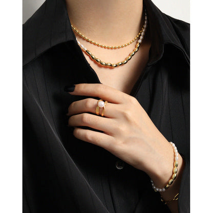 Asymmetry Oval Natural Pearl Waterdrop Necklace - Gold-Plated Silver Pearl Necklace - Perfect Pearl Necklace with Gift Wrapping Included