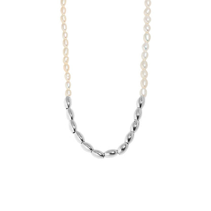 Asymmetry Oval Natural Pearl Waterdrop Necklace - Gold-Plated Silver Pearl Necklace - Perfect Pearl Necklace with Gift Wrapping Included