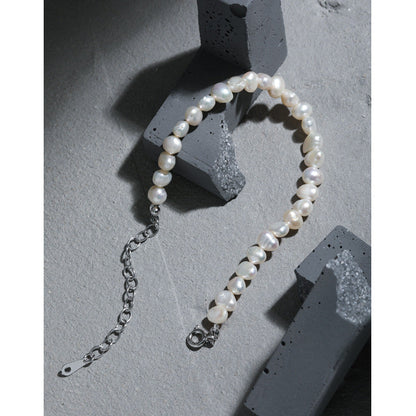 Women Irregular Natural Pearls Bracelet - Palladium-Plated Silver Pearl Bracelet for women - Perfect Pearl Bracelet with Gift Wrapping Included
