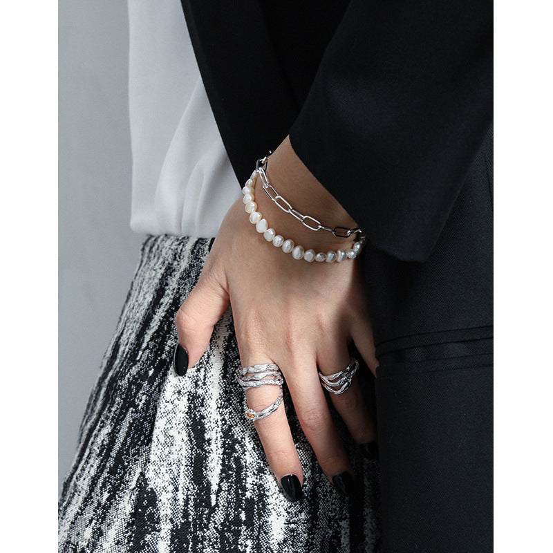 Women Irregular Natural Pearls Bracelet - Palladium-Plated Silver Pearl Bracelet for women - Perfect Pearl Bracelet with Gift Wrapping Included