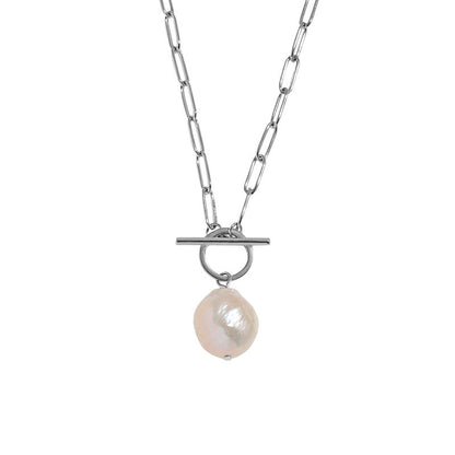 Office Irregular Natural Pearl Hollow Chain Necklace - Palladium-Plated Silver Pearl Necklace - Perfect Pearl Necklace with Gift Wrapping Included
