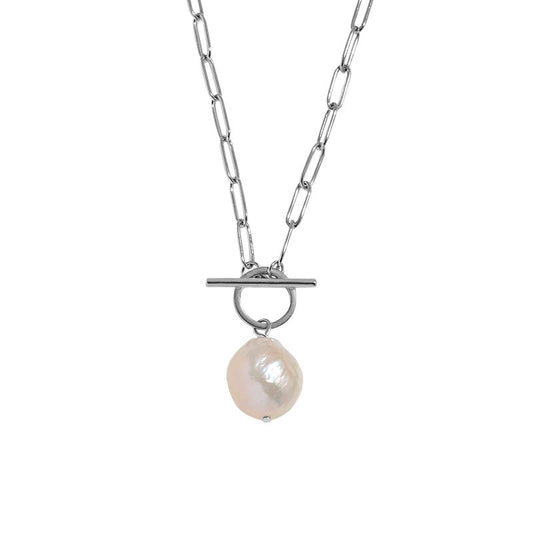 Office Irregular Natural Pearl Hollow Chain Necklace - Palladium-Plated Silver Pearl Necklace - Perfect Pearl Necklace with Gift Wrapping Included