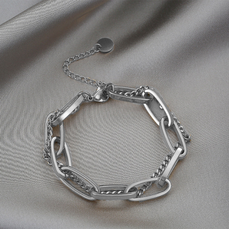 Double Chain Bracelet with Circle Pendant