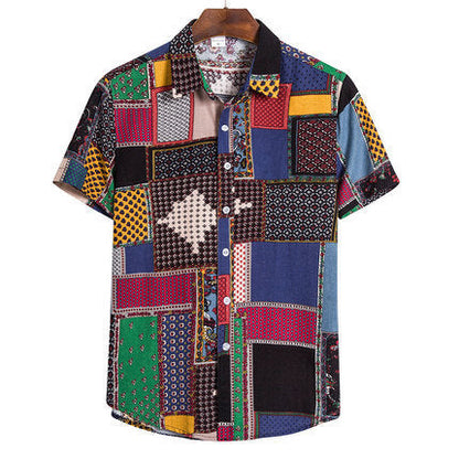 Men's Plus Size Summer Loose Short Sleeves Shirt Retro