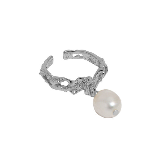 Office Oval Natural Pearl Irregular 925 Sterling Silver Adjustable Ring - Gold-Plated Silver Pearl Rings for women - Perfect Pearl Rings with Gift Wrapping Included