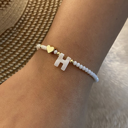 26 Letters White Shell Beaded Bracelet for Women