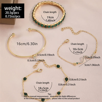 4-Piece Green Diamond Stretch Bracelet Set