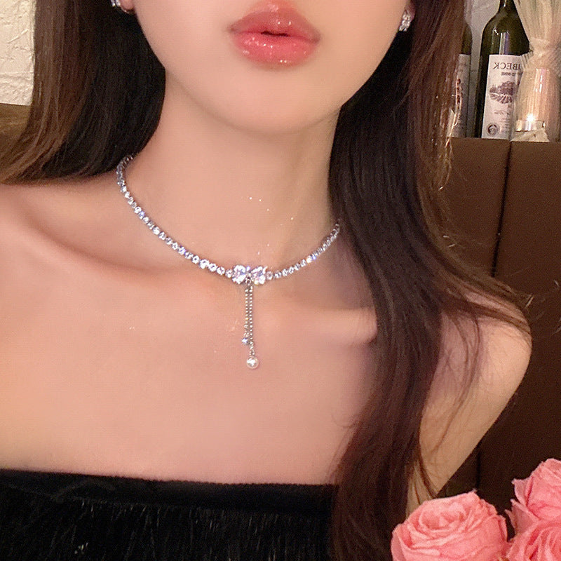 Zircon Luxury Bow Pearl Necklace