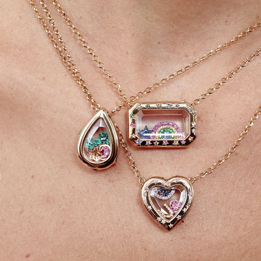 Retro Personalized Glass Charm Locket Box Necklace