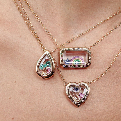 Retro Personalized Glass Charm Locket Box Necklace