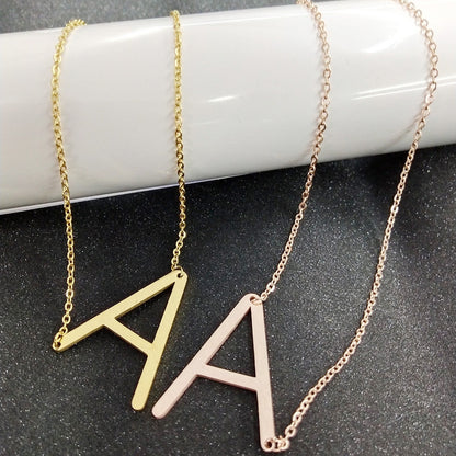 Big Initial Letter Pendant Necklace, Gold Silver, and Rose Gold