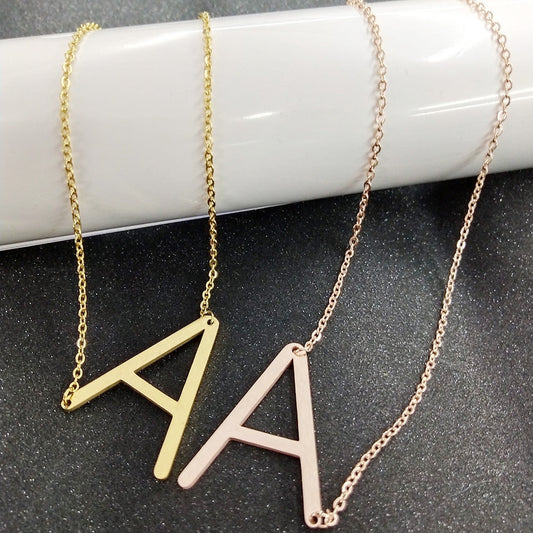 Big Initial Letter Pendant Necklace, Gold Silver, and Rose Gold