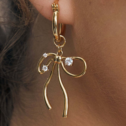 Bone Chain Bow Zircon Necklace & Earrings Set