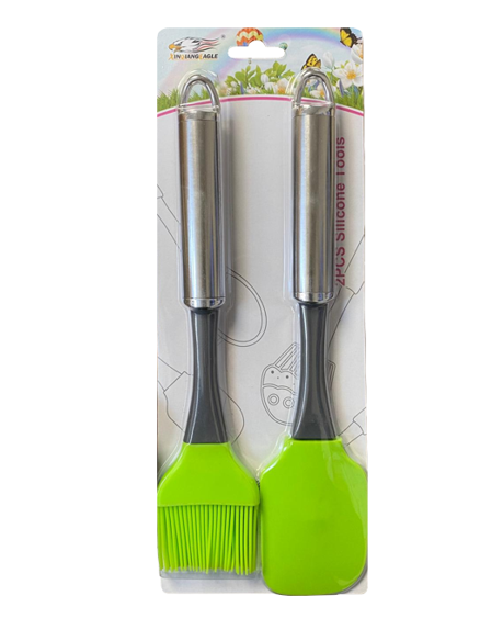 Premium Green Silicone Spatula and Pastry Brush Set with Metal Handles