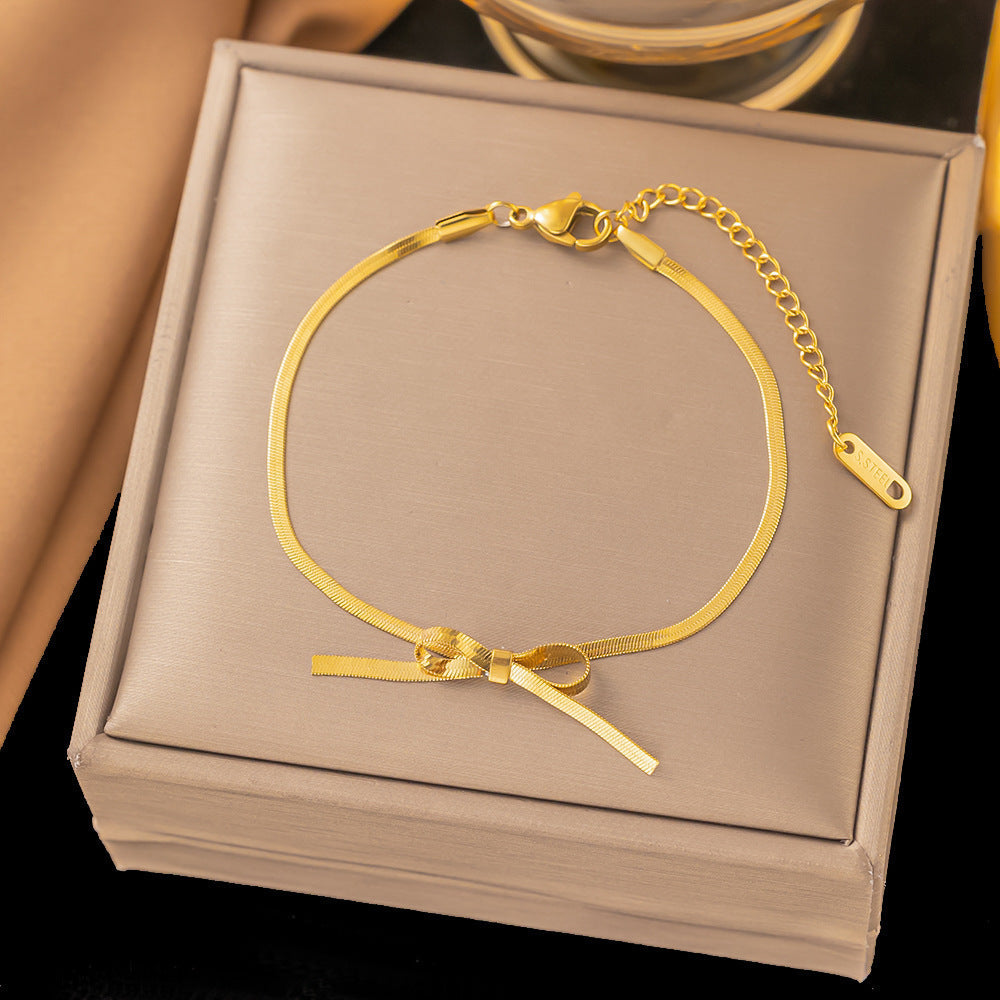 Bowknot Snake Chain Necklace, Bracelet, Earring Set