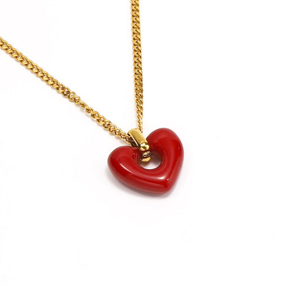 Heart-Shaped Red Agate Pendant Necklace