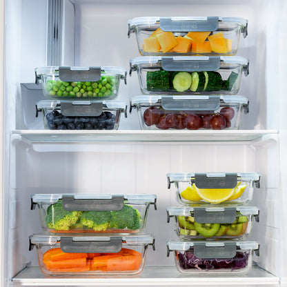 Glass Containers with Lids (10 Pack) – Airtight & BPA-Free – Oven, Microwave, Freezer & Dishwasher Safe – 370ml & 1050ml – Durable Borosilicate Glass