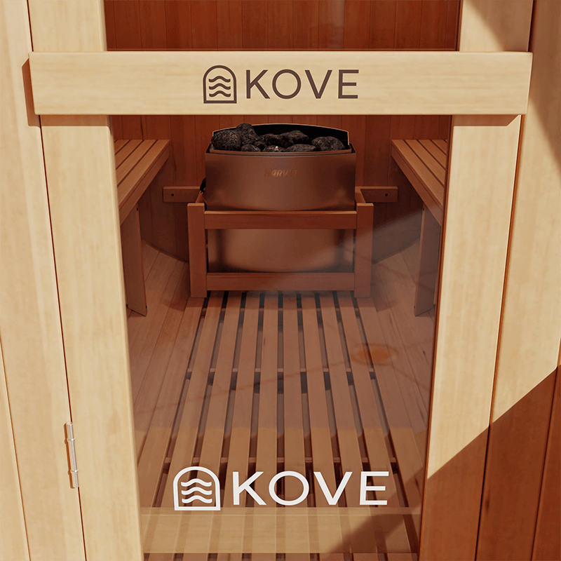KOVE Outdoor Barrel Sauna – 5–6 Person Garden Sauna with 6kW Electric Heater