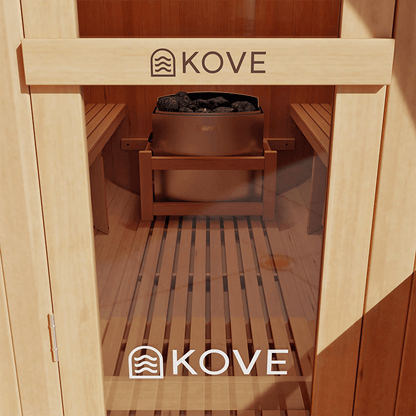 KOVE Outdoor Barrel Sauna – 5–6 Person Garden Sauna with 6kW Electric Heater