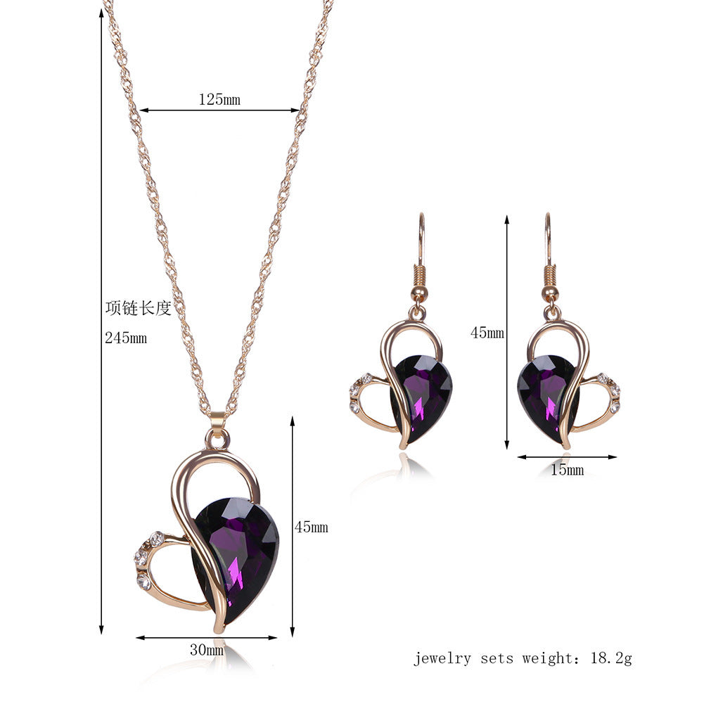 Elegant Heart Jewellery Necklace & Earrings, 2pc Set