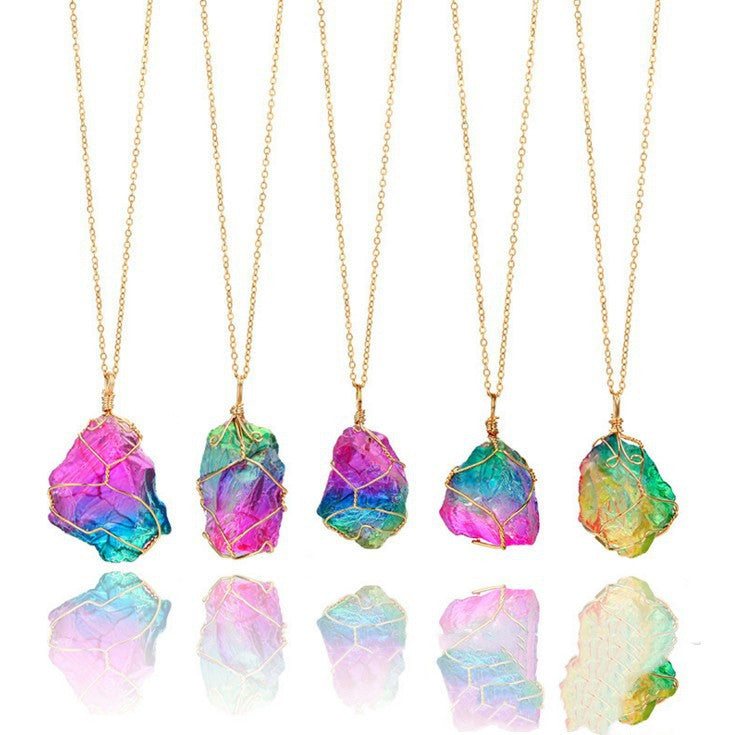 Seven Colour Natural Stone Rough Crystal Pendant