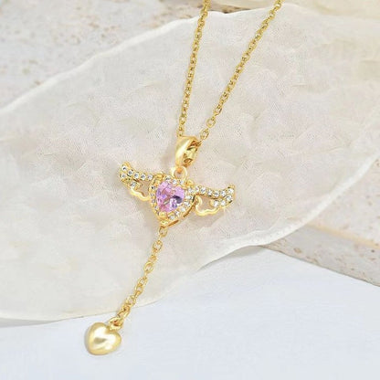 Moving Cupid Heart Angel Wings Necklace
