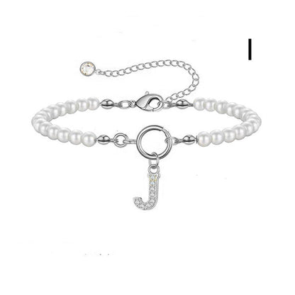 A-Z Letter Pendant Pearl Bracelet
