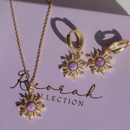 Vintage Multicolour Opal Pendant Necklace & Jewelry Set