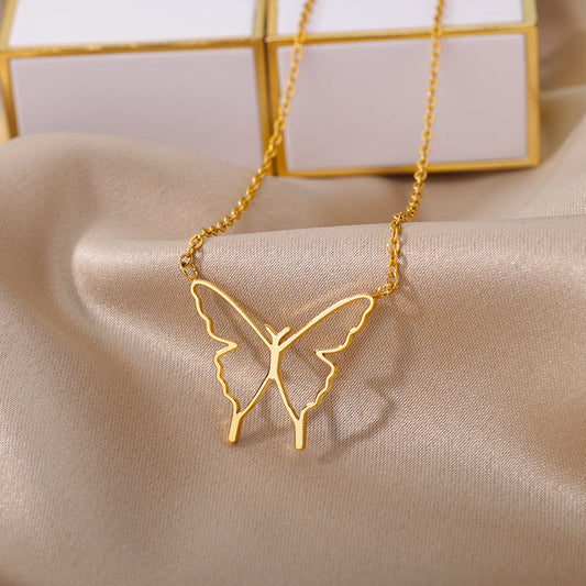 Hollow Butterfly Wings Pendant Necklace
