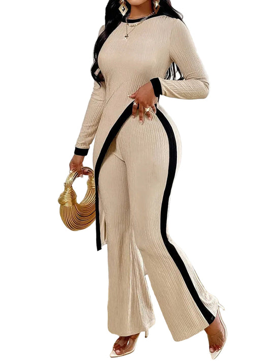 Fashionable Long Sleeved Contrasting Side Split T-shirt