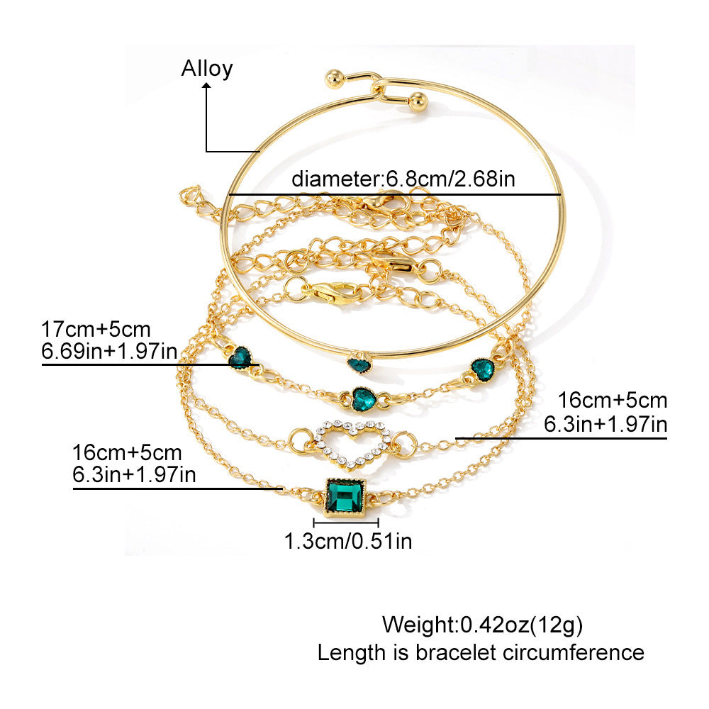 Vintage Inlaid Green Square Bracelet Set, 4 Pcs