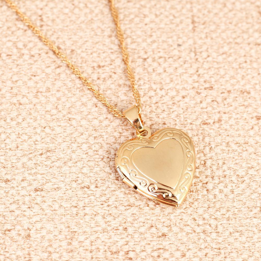 Gold Heart-Shaped Locket Pendant Necklace