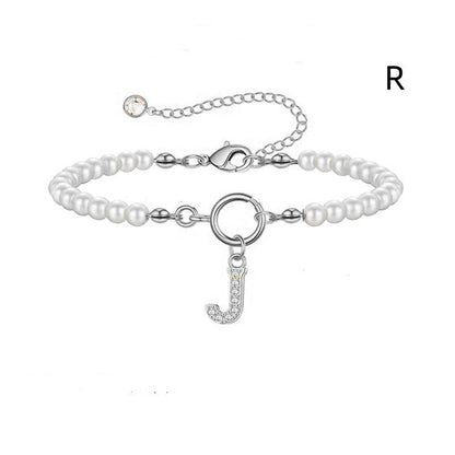 A-Z Letter Pendant Pearl Bracelet