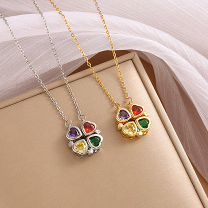 Four-Leaf Coloured Heart Clover Pendant Necklace