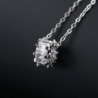 Cylinder Zircon Necklace with Rhinestones