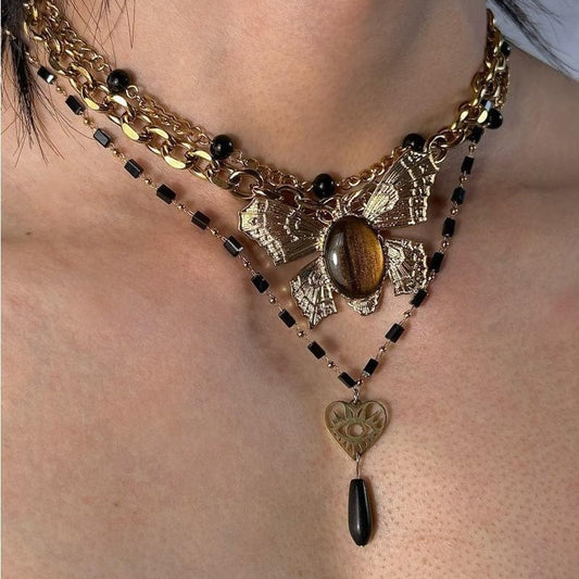 Butterfly Titanium Twin Clavicle Chain Necklace