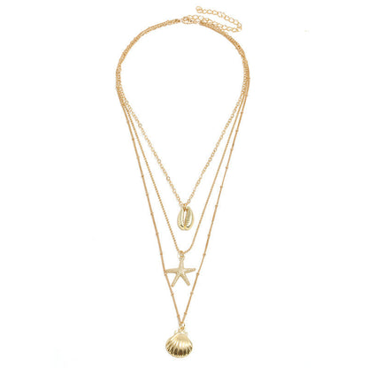 Multi-Layer Starfish Scallop Shell Necklace