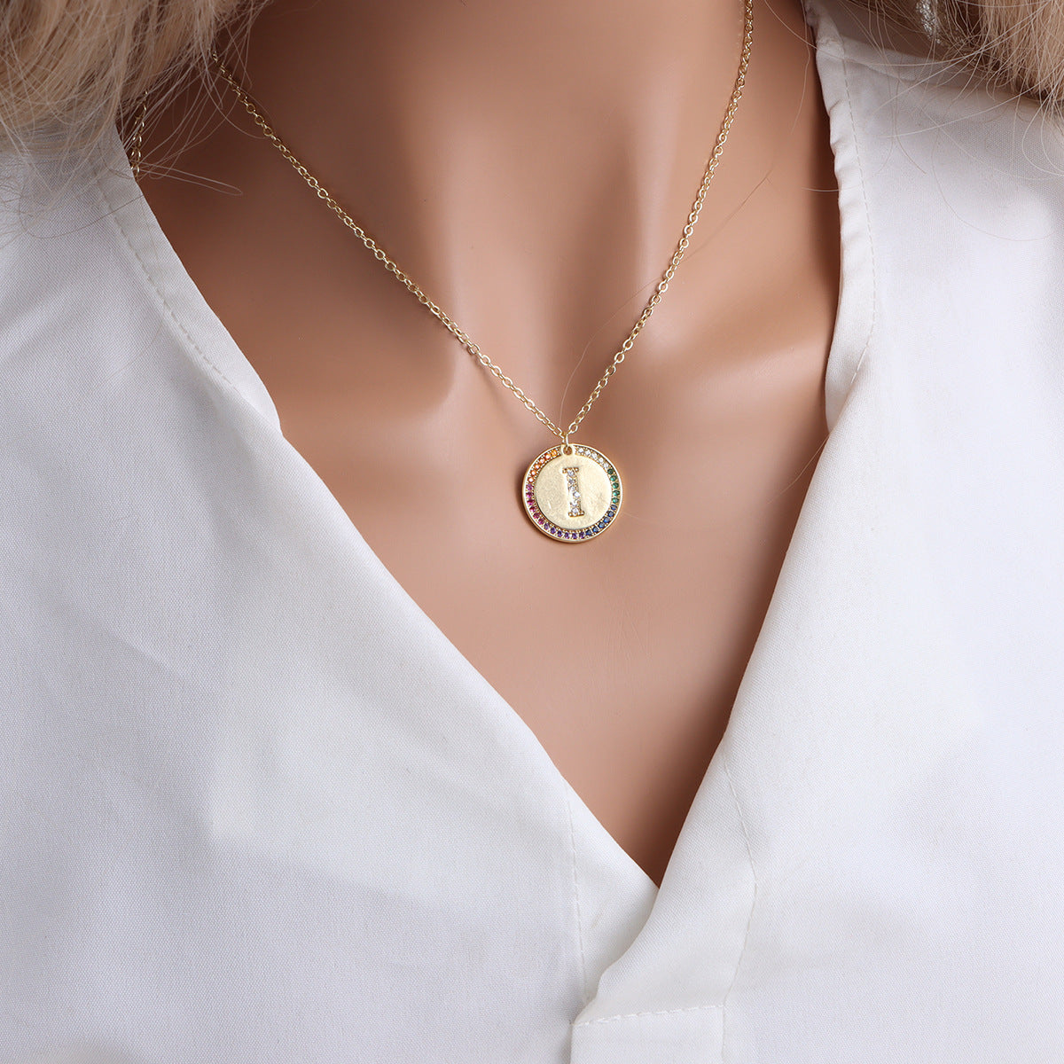 A-Z Round Necklace with Colourful Crystals