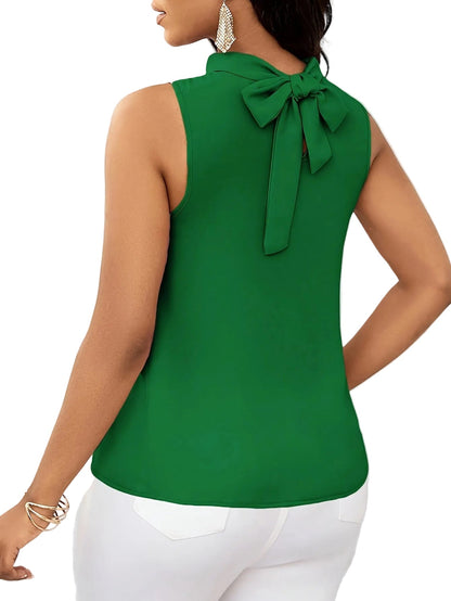 Women's High Neck Sleeveless Top – Solid Color with Lace-Up Detail