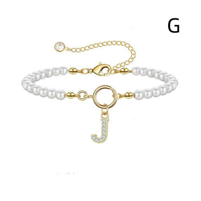 A-Z Letter Pendant Pearl Bracelet