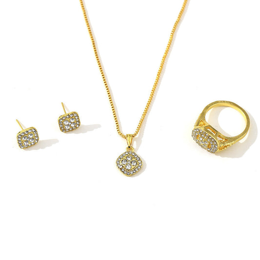 Ring, Stud Earrings, Necklace, 3Pc Set