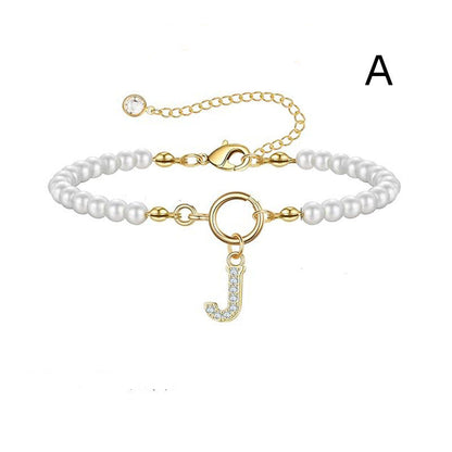 A-Z Letter Pendant Pearl Bracelet