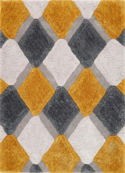 3D Ochre Geometric Shaggy Rug