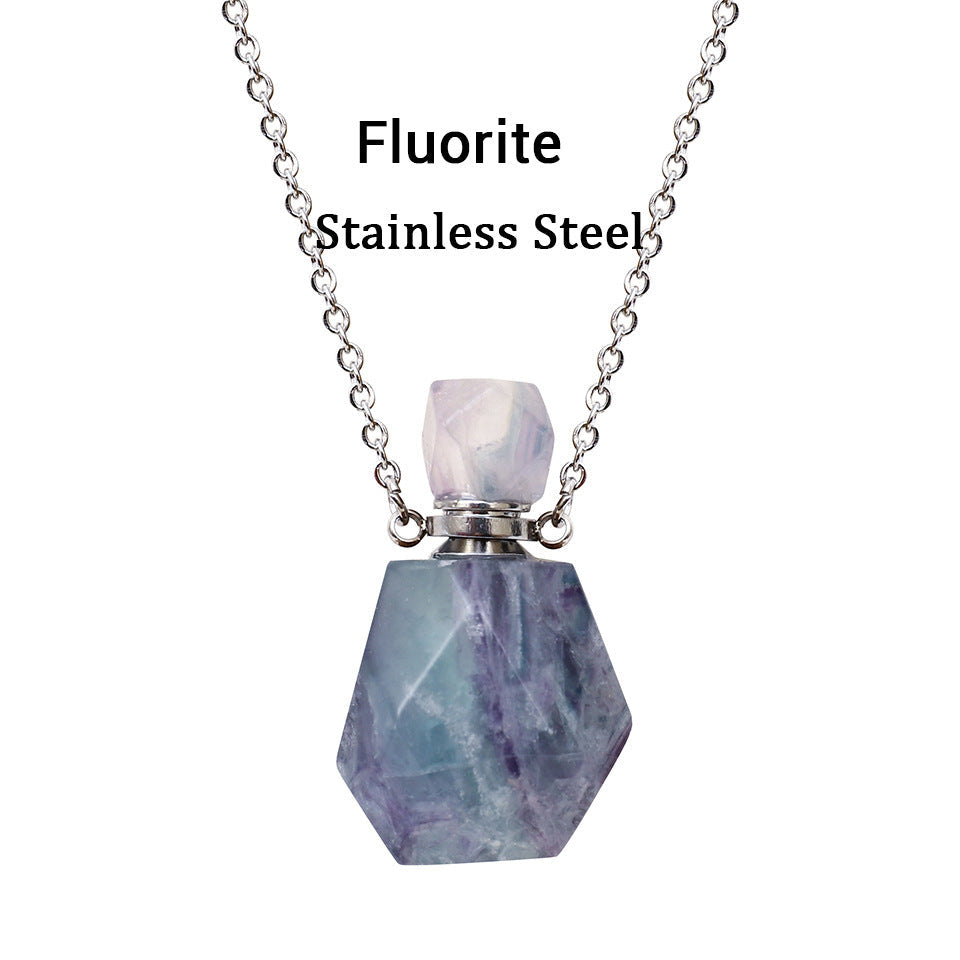 Perfume Bottle Crystal Pendant Necklace, Silver Chain