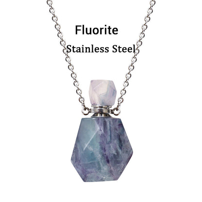 Perfume Bottle Crystal Pendant Necklace, Silver Chain
