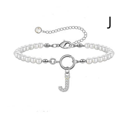 A-Z Letter Pendant Pearl Bracelet