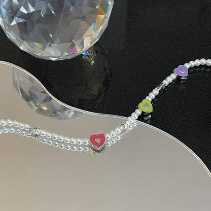 Colourful Heart Beaded Pearl Necklace