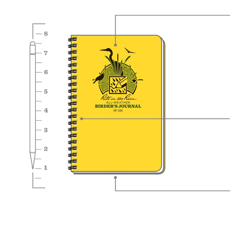 Rite in The Rain Side Spiral Birders Journal No.195 - White Yellow 4⅝" x 7"